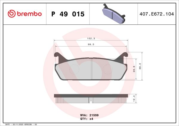 BREMBO P49015 | Fren Balatası Arka Low-Met Ford