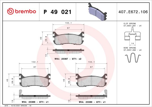 BREMBO P49021 | Fren Balatası Arka Low-Met Mazda