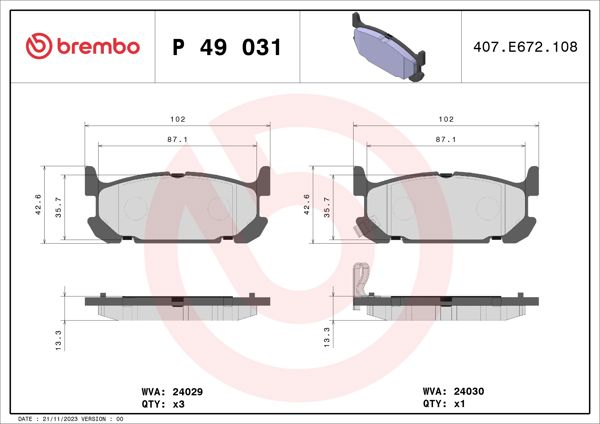 BREMBO P49031 | Fren Balatası Arka Low-Met Mazda