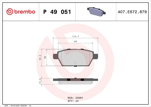 BREMBO P49051 | Fren Balatası Arka Low-Met Ford
