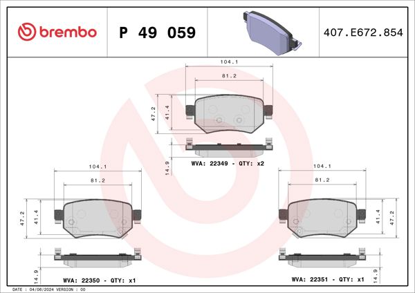 BREMBO P49059 | Fren Balatası Arka Mitsubishi Mazda 6 2012-/ (Elektronık El Frenı Olan Arac İçin)