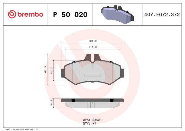 BREMBO P50020 | Arka Fren Balatası-0Wc Kulaksız-(VW Lt 97-03 Mercedes Sprinter 95-06)