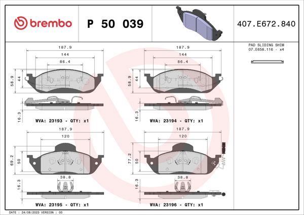 BREMBO P50039 | Fren Balatası (Mercedes W163 Ml On Em)