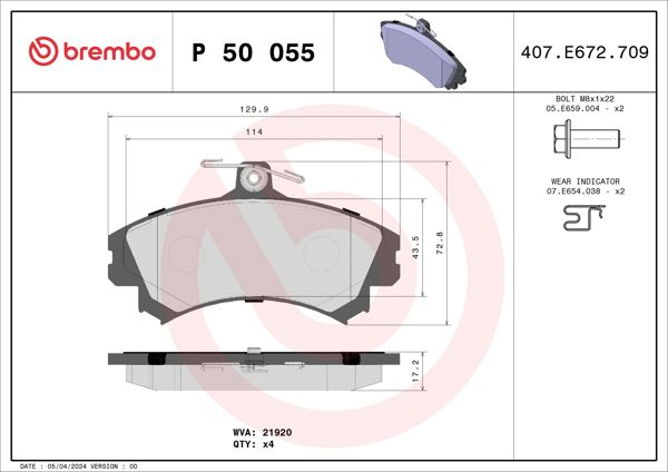 BREMBO P50055 | Balata Fren Ön-(Mitsubishi Carisma 00 / 06 ABS Li Tip / Colt 1.5 04 / 10 / Space Star 98 / 04)