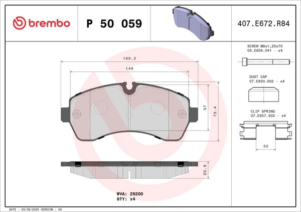 BREMBO P50059 | Fren Balatası Ön-Çift Teker-(VW Crafter 06-16 Mercedes Sprinter 06-16 Sprinter 2017 W907)