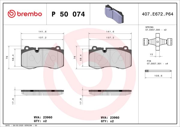 BREMBO P50074 | Fren Balatası Ön W219 / W221