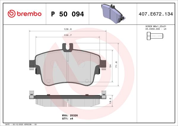 BREMBO P50094 | Fren Balatası Ön Mercedes A-Serisi (W176) B-Serisi (W246, W242) CLA Coupe (C117)