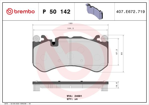 BREMBO P50142 | Fren Balatası (Mercedes W204-W205-W212-W222 Amg On) Low-Met