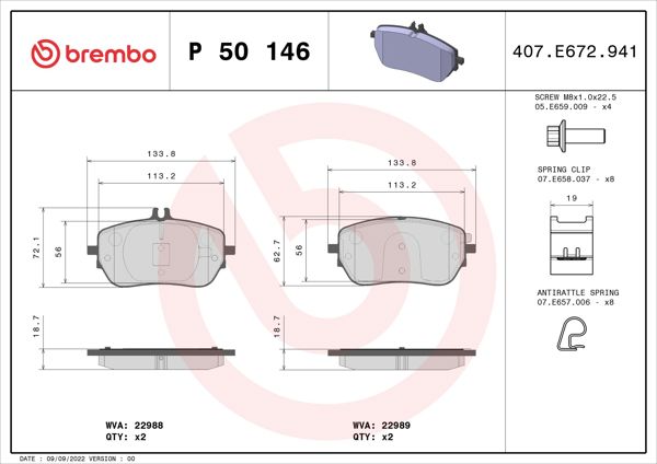 BREMBO P50146 | Fren Balatası Ön Mercedes A-Serisi W177 B-Serisi W247 CLA-Serisi W118