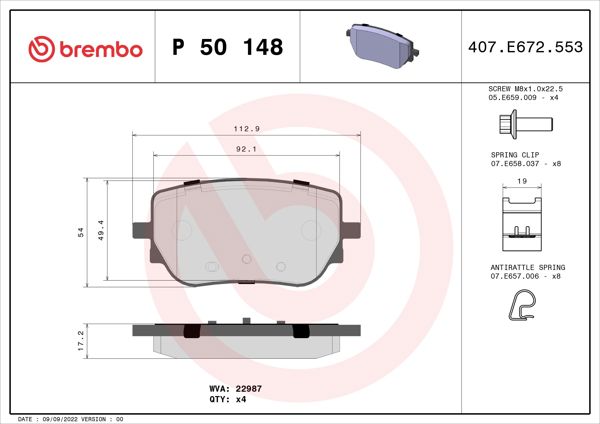 BREMBO P50148 | Fren Balatası (Mercedes W118-W177-W247 Arka Spor Tip) 2298701
