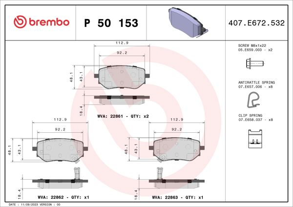 BREMBO P50153 | Fren Balatası Arka Low-Met Mercedes-Benz