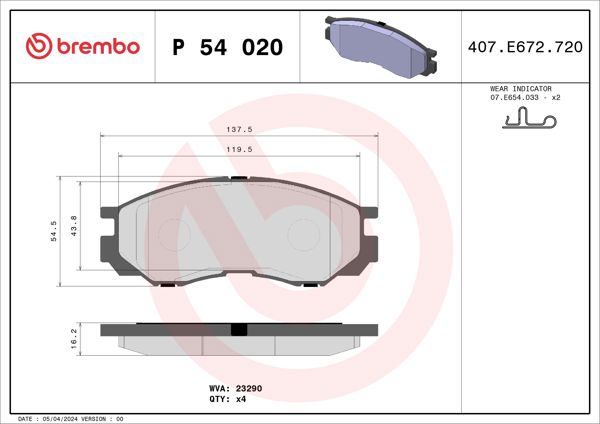 BREMBO P54020 | Fren Balatası Ön Low-Met Mitsubishi