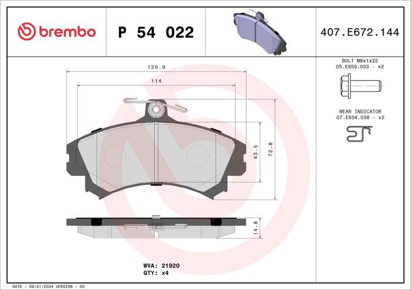 BREMBO P54022 | Fren Balatası Ön Low-Met Mitsubishi