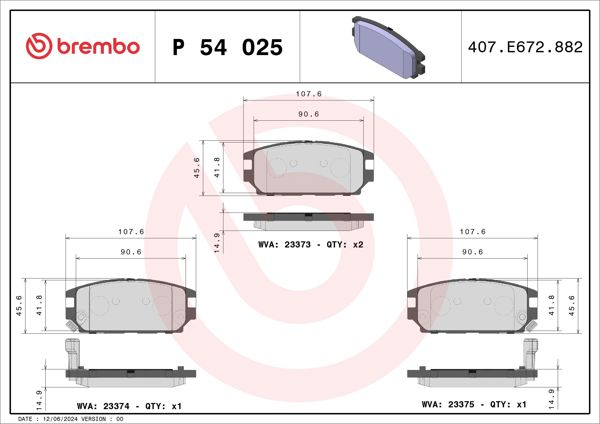 BREMBO P54025 | Fren Balatası Arka Low-Met Mitsubishi