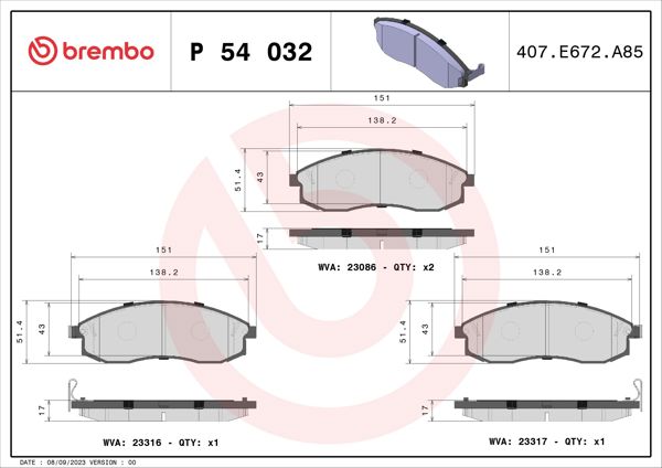 BREMBO P54032 | Fren Balatası Ön Low-Met Nissan