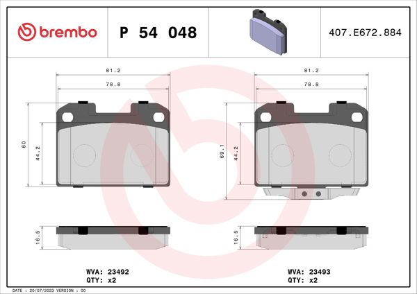 BREMBO P54048 | Fren Balatası Arka Low-Met Mitsubishi