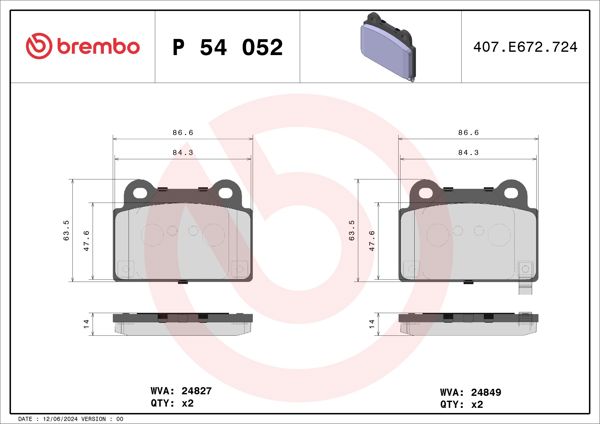 BREMBO P54052 | Fren Balatası Arka Low-Met Mitsubishi