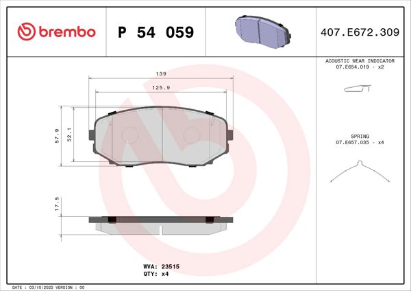 BREMBO P54059 | Fren Balatası Ön Mitsubishi L200 2.2 Dıd 2019-/ Eclıpse Cross 2018-/