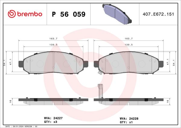 BREMBO P56059 | Fren Balatası Ön Nissan Navara 04-10 Patfınder 05-11 17 Jant