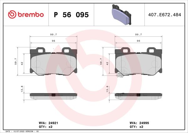 BREMBO P56095 | Balata Fren Arka-(Infiniti Fx30 3.0 Dt / Fx37 3.7 / Infiniti G7 3.7 / Q50 / Q60 / Q70
