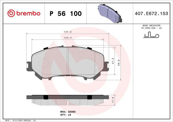 BREMBO P56100 | Fren Balatası Ön Nissan Qashqai J11 2013-/ Xtrail T32 15-/ Renault Kadjar Koleos 2015-/