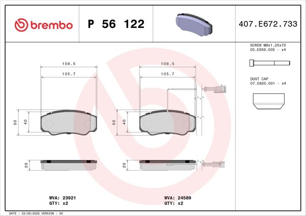 BREMBO P56122 | Fren Balatası Arka Low-Met Renault