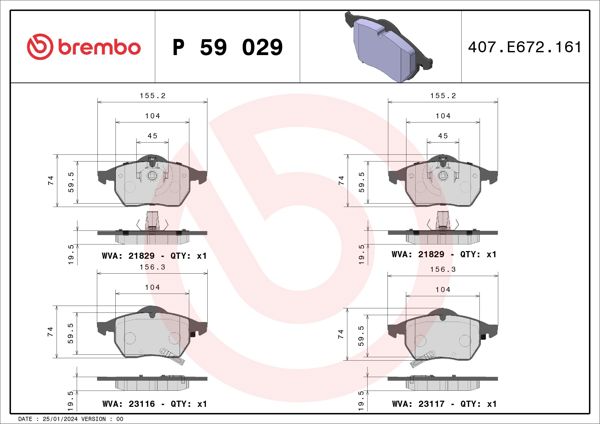 BREMBO P59029 | Fren Balatası Ön Low-Met Saab