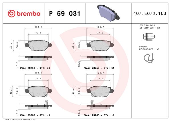 BREMBO P59031 | Fren Balatası Arka Low-Met Chevrolet