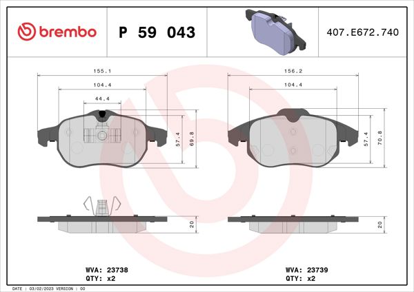 BREMBO P59043 | Fren Balatası Ön (Opel: Vectra C 1.6 1.8 2.0)