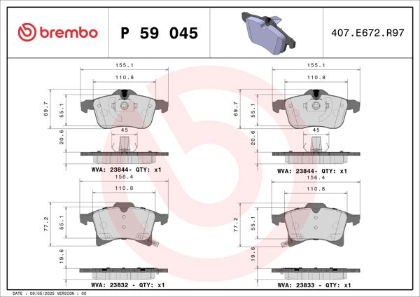 BREMBO P59045X | Fren Balatası Ön Xtra Chevrolet
