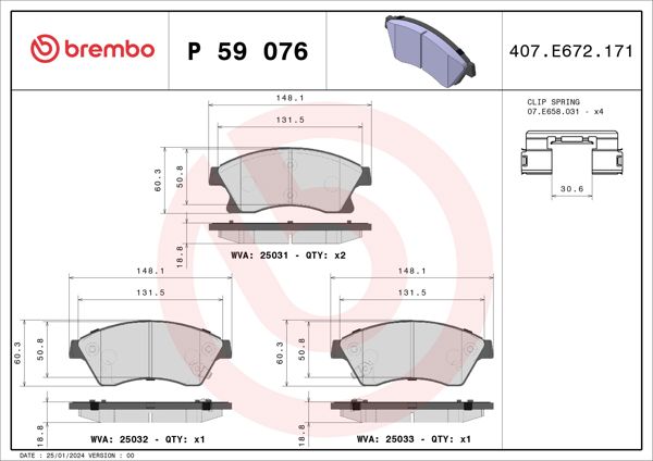 BREMBO P59076 | Fren Balatası Ön (Opel Astra-J 09 / 12 / Chevrolet Cruze 09 / 12 / Aveo 11 / 12 15 Jant)