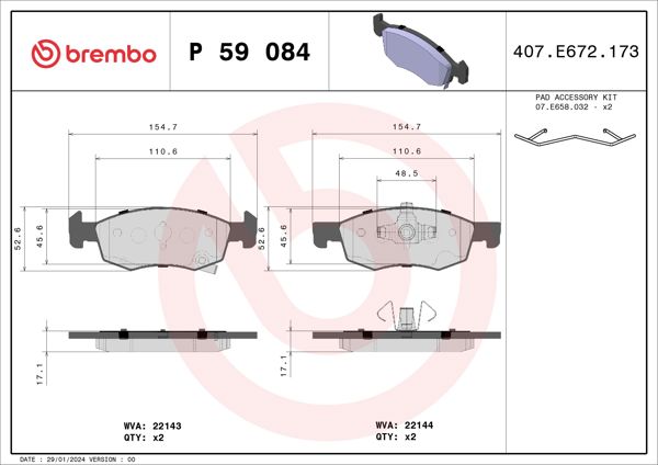 BREMBO P59084 | Fren Balatası Ön Low-Met Opel