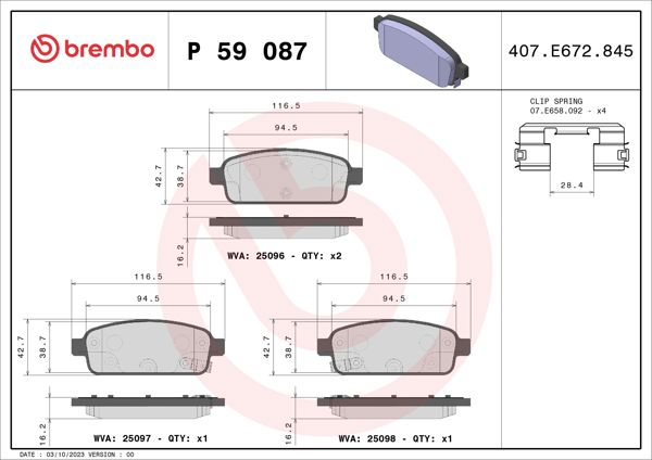 BREMBO P59087 | Fren Balatası Arka Low-Met Opel
