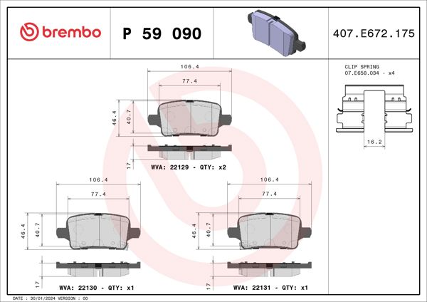 BREMBO P59090 | Fren Balatası Arka Low-Met Chevrolet
