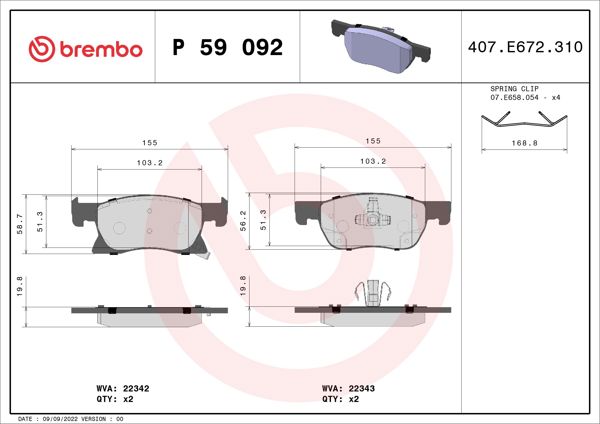 BREMBO P59092 | Fren Balatası Ön Low-Met Chevrolet