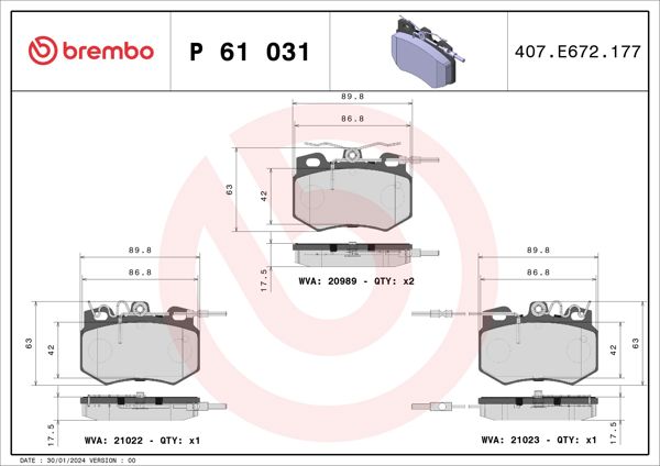 BREMBO P61031 | Fren Balatası Ön Low-Met Peugeot