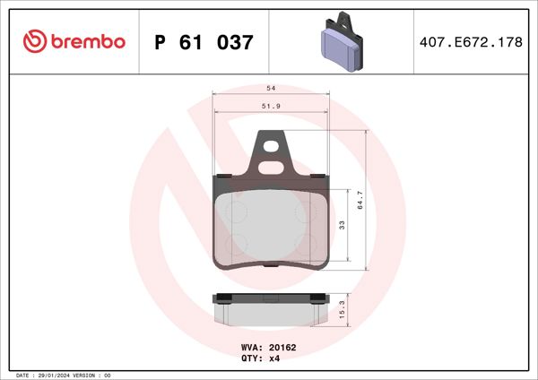 BREMBO P61037 | Fren Balatası Arka Low-Met Citroen