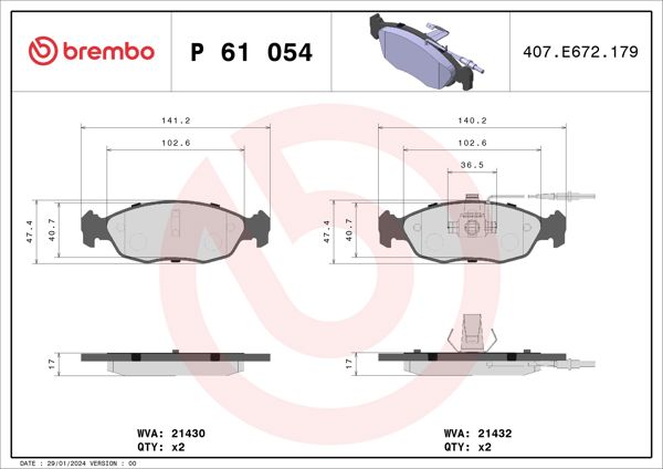 BREMBO P61054 | Fren Balatası Ön Low-Met Peugeot