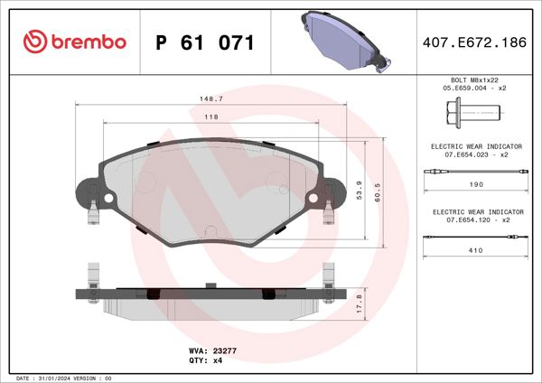BREMBO P61071 | Fren Balatası Ön Low-Met Citroen