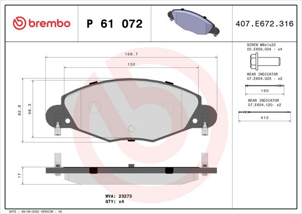 BREMBO P61072 | Fren Balatası Ön Low-Met Citroen