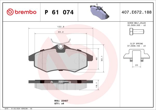 BREMBO P61074 | Fren Balatası Ön Wva 23407 (Citroen C3 1.4 1.4Hdı)