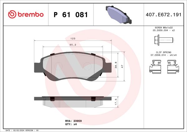 BREMBO P61081 | Fren Balatası Ön (Peugeot 107 07 / 13 1.0-1.4Hdı / Citroen C1 1.4Hdı)
