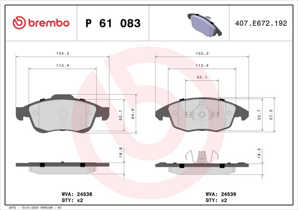 BREMBO P61083 | Citroen C4 Ön Fren Balata Takımı Alman Ürünü