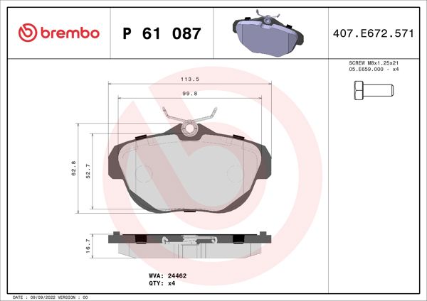 BREMBO P61087 | Fren Balatası Arka Low-Met Citroen