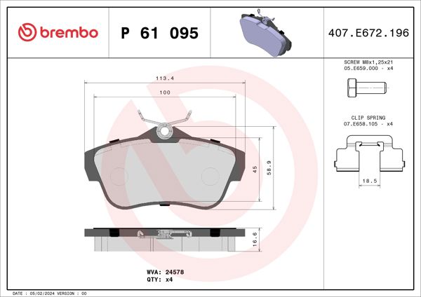 BREMBO P61095 | Fren Balatası Arka (Fiat: Scudo 1.6 JTD / 2.0Jtd 07- / Citroen: Jumpy 1.6 HDI 2.0 HDI 07-)