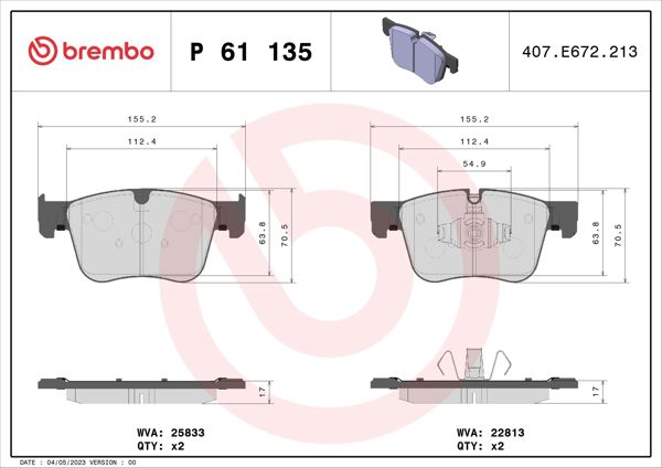 BREMBO P61135 | Peugeot 3008 Ön Fren Balata Takımı Alman Ürünü