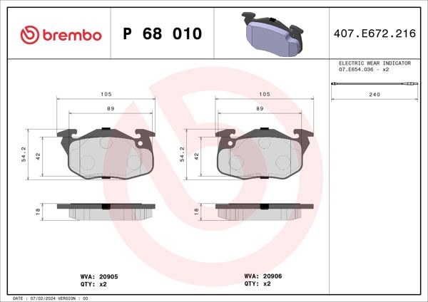 BREMBO P68010 | Fren Balatası Ön Low-Met Peugeot