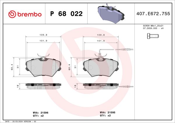 BREMBO P68022 | Fren Balatası Ön Low-Met Renault