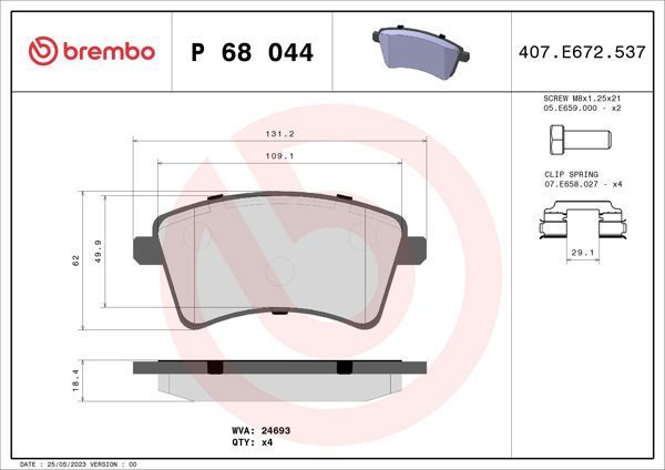 BREMBO P68044 | Fren Balatası Ön W415