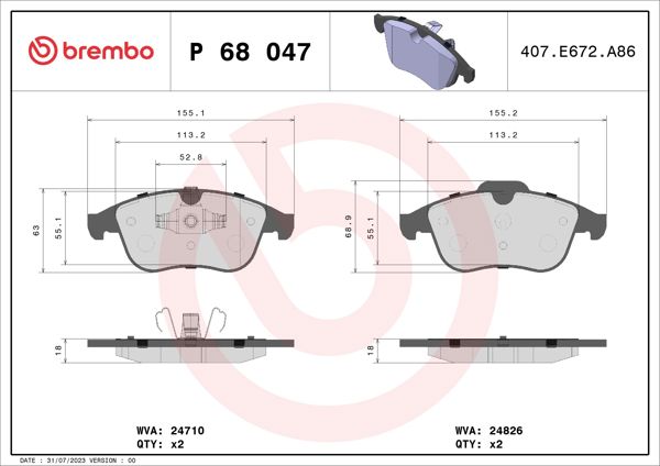 BREMBO P68047 | Fren Balatası Ön Renault Laguna III 2.0 16V F4r 2.0 M9r Scenic III 1.5 K9k 1.9 F9q